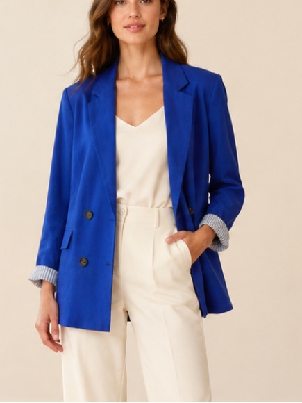 Halston Heritage Royal Blue Linen Blend Blazer Women’s Size L